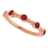 14K Gold Round Lab-Grown Ruby Stackable Bead Ring – 2.5mm Stones - Rose Gold - view 15
