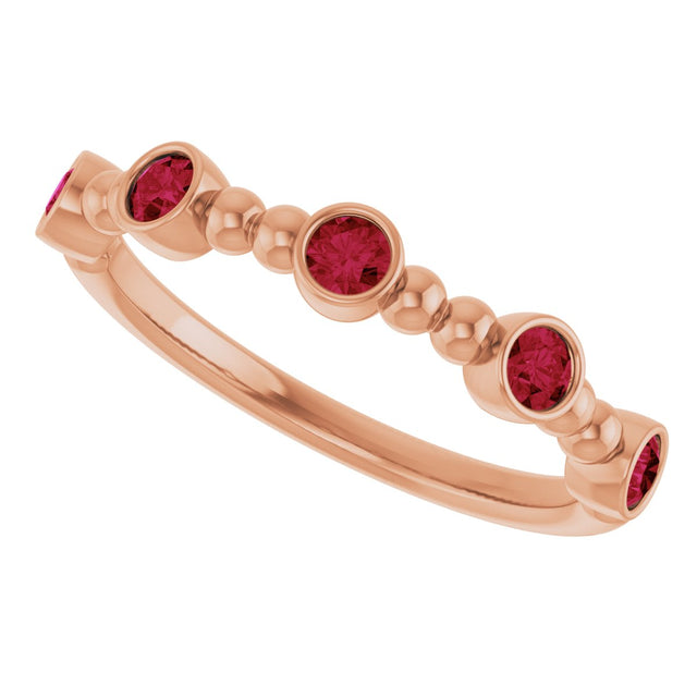14K Gold Round Lab-Grown Ruby Stackable Bead Ring – 2.5mm Stones - Rose Gold - view 15
