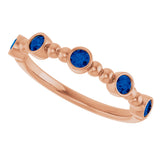 14K Gold Round Natural Blue Sapphire Stackable Bead Ring – 2.5mm Stones - Rose Gold - view 15