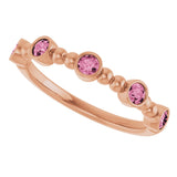 14K Gold Round Natural Pink Tourmaline Stackable Bead Ring – 2.5mm Stones - Rose Gold - view 15