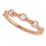14K Gold Round Natural Diamond Stackable Bead Ring – 2.5mm Stones - Rose Gold - view 15