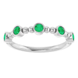 14K Gold Round Lab-Grown Emerald Stackable Bead Ring – 2.5mm Stones - White Gold - view 13