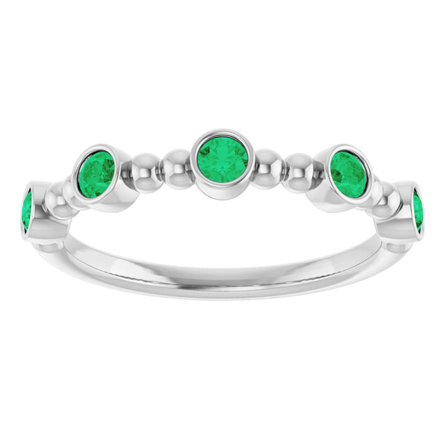14K Gold Round Lab-Grown Emerald Stackable Bead Ring – 2.5mm Stones - White Gold - view 13
