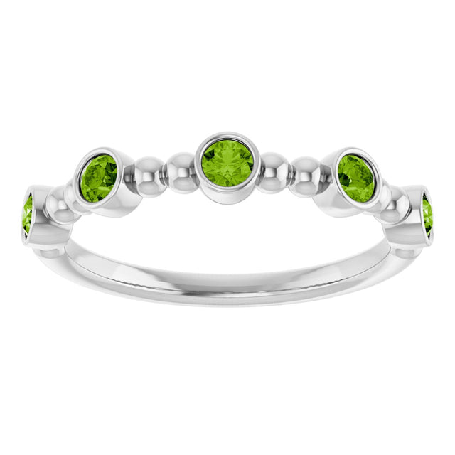 Platinum Round Natural Peridot Stackable Bead Ring – 2.5mm Stones - view 13