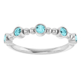 Platinum Round Natural Blue Zircon Stackable Bead Ring – 2.5mm Stones - view 13