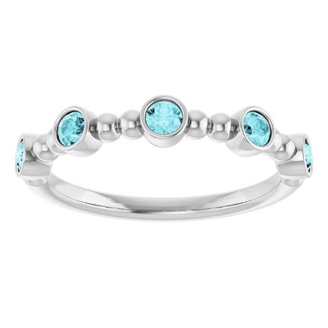 Platinum Round Natural Blue Zircon Stackable Bead Ring – 2.5mm Stones - view 13