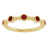 14K Gold Round Natural Mozambique Garnet Stackable Bead Ring – 2.5mm Stones - Yellow Gold - view 13
