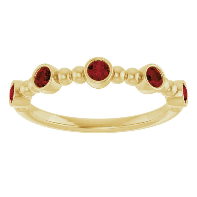 14K Gold Round Natural Mozambique Garnet Stackable Bead Ring – 2.5mm Stones - Yellow Gold - view 13
