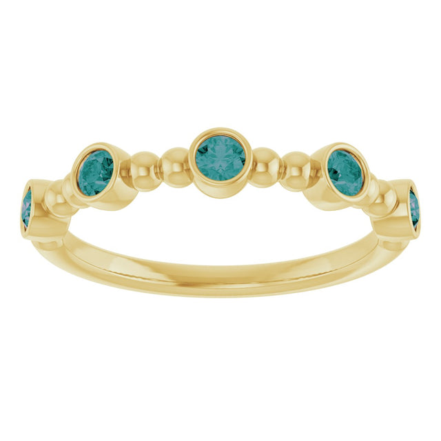 14K Gold Round Natural Alexandrite Stackable Bead Ring – 2.5mm Stones - Yellow Gold - view 13