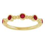 14K Gold Round Lab-Grown Ruby Stackable Bead Ring – 2.5mm Stones - Yellow Gold - view 13