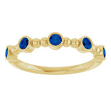 14K Gold Round Lab-Grown Blue Sapphire Stackable Bead Ring - Yellow Gold - view 13