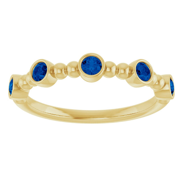 14K Gold Round Lab-Grown Blue Sapphire Stackable Bead Ring - Yellow Gold - view 13