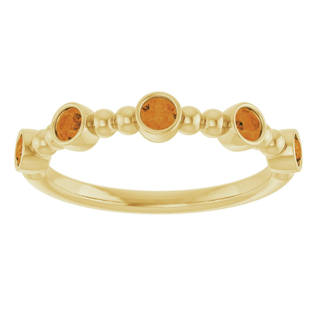 14K Gold Round Natural Citrine Stackable Bead Ring – 2.5mm Stones - Yellow Gold - view 13