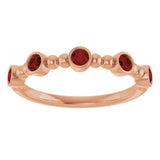 14K Gold Round Natural Mozambique Garnet Stackable Bead Ring – 2.5mm Stones - Rose Gold - view 13