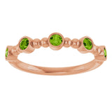 14K Gold Round Natural Peridot Stackable Bead Ring – 2.5mm Stones - Rose Gold - view 13