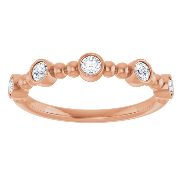 14K Gold Round Natural Diamond Stackable Bead Ring – 2.5mm Stones - Rose Gold - view 13