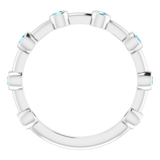 Platinum Round Natural Aquamarine Bezel-Set Bar Ring - view 13