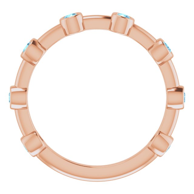 14K Gold Round Natural Aquamarine Bezel-Set Bar Ring - Rose Gold - view 13