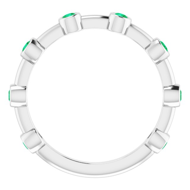 14K Gold Round Natural Emerald Bezel-Set Bar Ring - White Gold - view 13