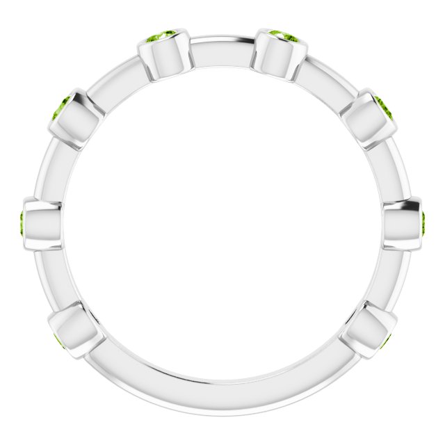 14K Gold Round Natural Peridot Bezel-Set Bar Ring - White Gold - view 13