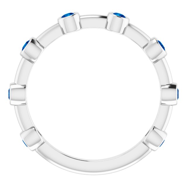 Platinum Round Natural Blue Sapphire Bezel-Set Bar Ring - view 13