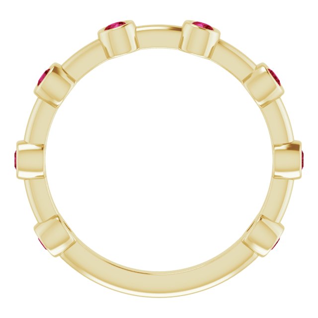 14K Gold Round Natural Ruby Bezel-Set Bar Ring - Yellow Gold - view 13
