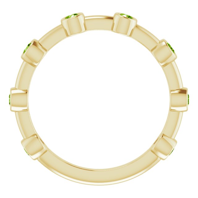 14K Gold Round Natural Peridot Bezel-Set Bar Ring - Yellow Gold - view 13
