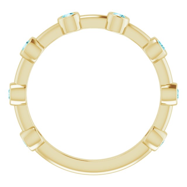 14K Gold Round Natural Blue Zircon Bezel-Set Bar Ring - Yellow Gold - view 13