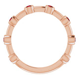 14K Gold Round Natural Mozambique Garnet Bezel-Set Bar Ring - Rose Gold - view 13