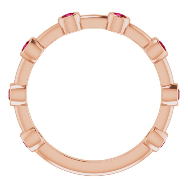 14K Gold Round Natural Ruby Bezel-Set Bar Ring - Rose Gold - view 13