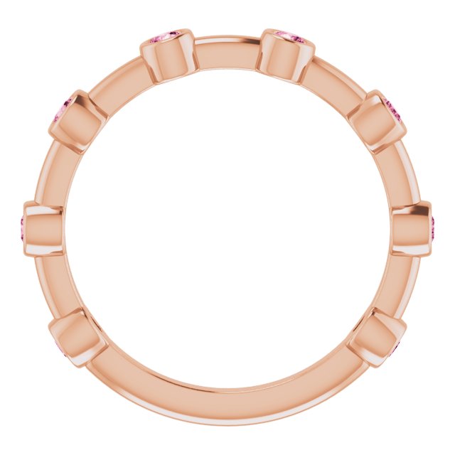 14K Gold Round Natural Pink Tourmaline Bezel-Set Bar Ring - Rose Gold - view 13