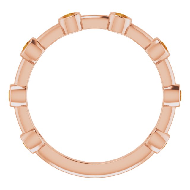 14K Gold Round Natural Citrine Bezel-Set Bar Ring - Rose Gold - view 13