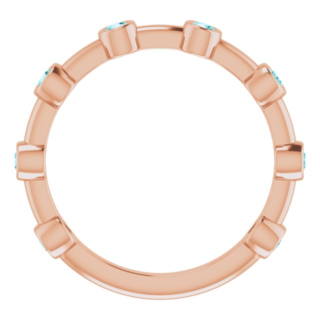 14K Gold Round Natural Blue Zircon Bezel-Set Bar Ring - Rose Gold - view 13