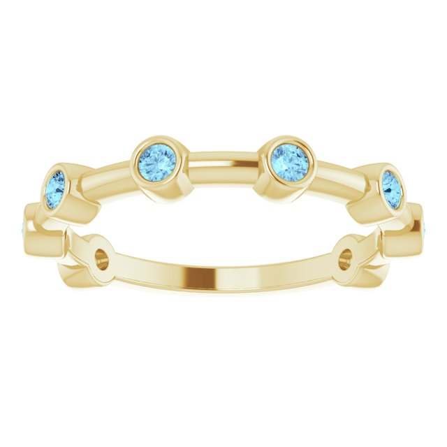 14K Gold Round Natural Aquamarine Bezel-Set Bar Ring - Yellow Gold - view 15