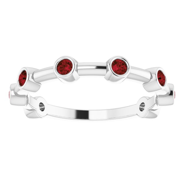 Platinum Round Natural Mozambique Garnet Bezel-Set Bar Ring - view 15