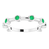 Platinum Round Natural Emerald Bezel-Set Bar Ring - view 15