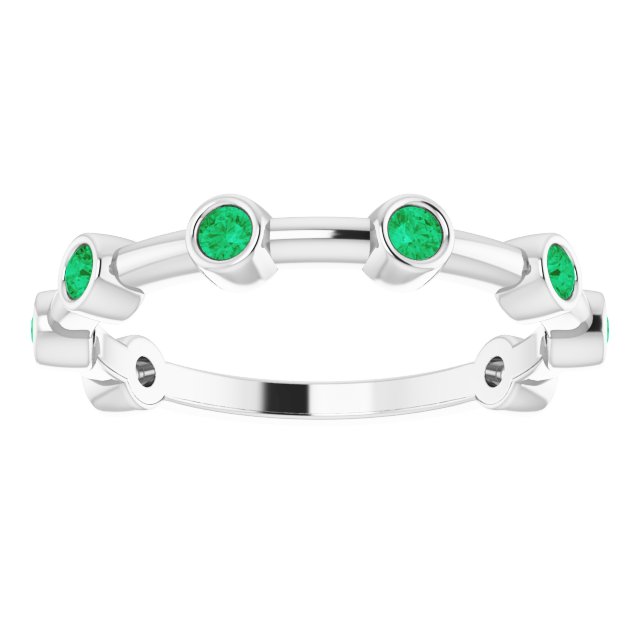 Platinum Round Natural Emerald Bezel-Set Bar Ring - view 15