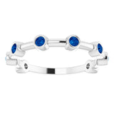 Platinum Round Natural Blue Sapphire Bezel-Set Bar Ring - view 15