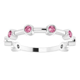 Platinum Round Natural Pink Tourmaline Bezel-Set Bar Ring - view 15
