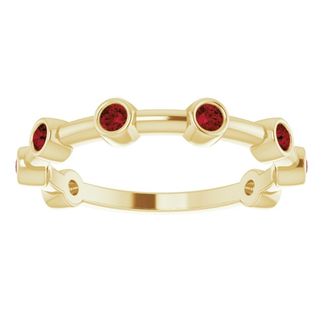 14K Gold Round Natural Mozambique Garnet Bezel-Set Bar Ring - Yellow Gold - view 15