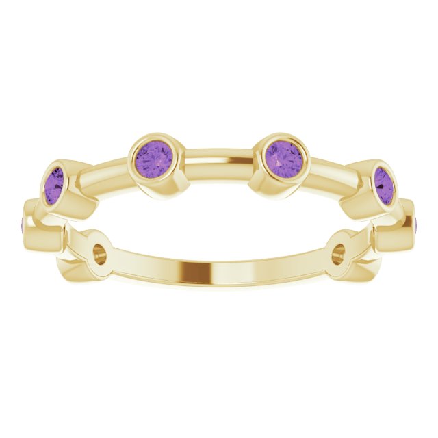 14K Gold Round Natural Amethyst Bezel-Set Bar Ring - Yellow Gold - view 15