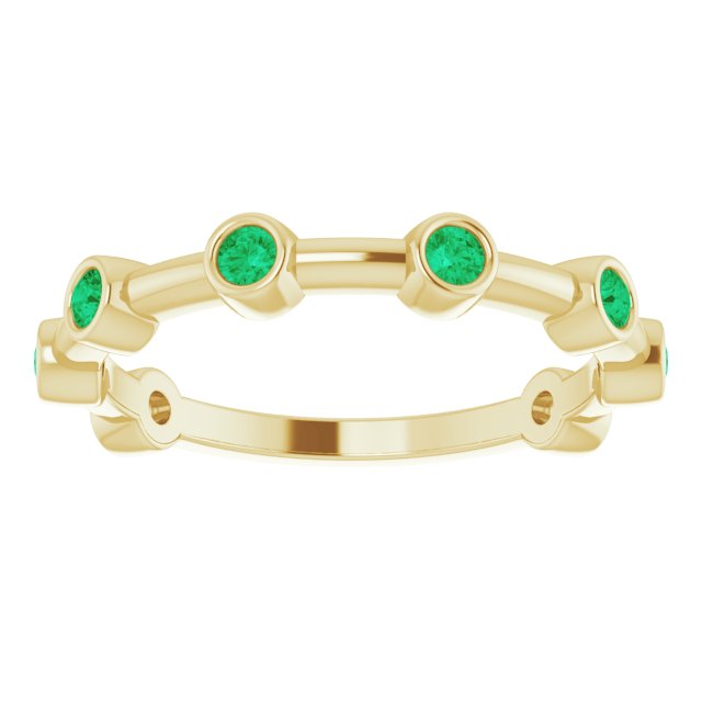 14K Gold Round Natural Emerald Bezel-Set Bar Ring - Yellow Gold - view 15