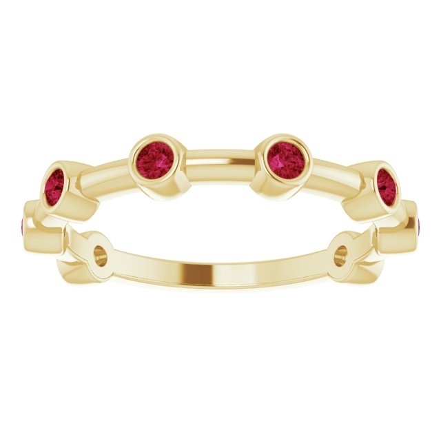 14K Gold Round Natural Ruby Bezel-Set Bar Ring - Yellow Gold - view 15