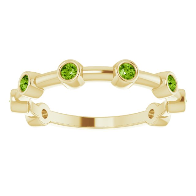 14K Gold Round Natural Peridot Bezel-Set Bar Ring - Yellow Gold - view 15