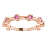 14K Gold Round Natural Pink Tourmaline Bezel-Set Bar Ring - Rose Gold - view 15