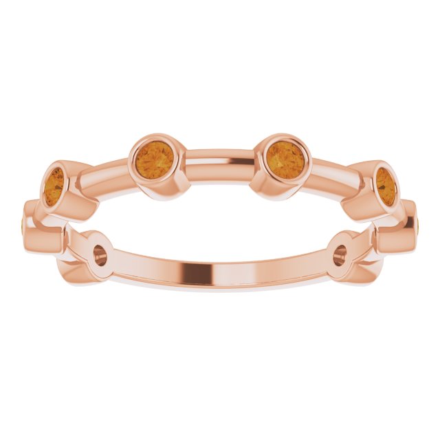 14K Gold Round Natural Citrine Bezel-Set Bar Ring - Rose Gold - view 15