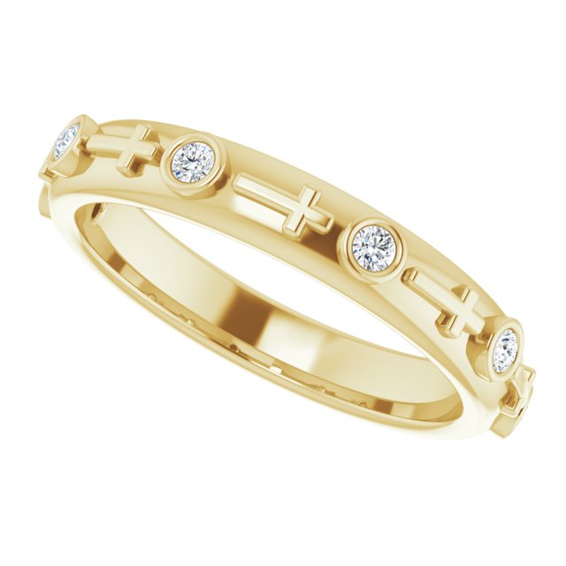 14K Gold Round Natural Diamond Bezel-Set Cross Ring - Yellow Gold - view 15