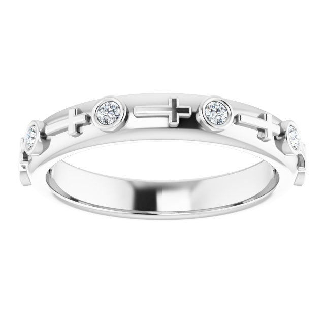 Platinum Round Natural Diamond Bezel-Set Cross Ring - view 13