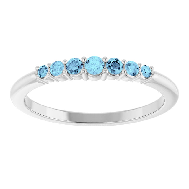 Platinum Round Natural Aquamarine Accented Stackable Ring – 2.25mm Stones - view 13