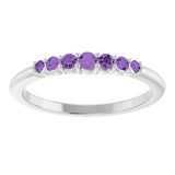 14K Gold Round Natural Amethyst Accented Stackable Ring – 2.25mm Stones - White Gold - view 13